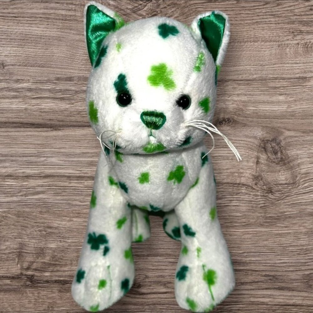 Webkinz Clover Cat Plush Stuffed Toy HM669 No Code Satin Feet Ganz 8 Inch